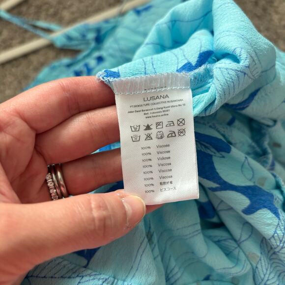 Lusana Women’s Lindi Mini Dress Sz Blue Sz 6 Resort Vacation Tiered EUC - Picture 12 of 13